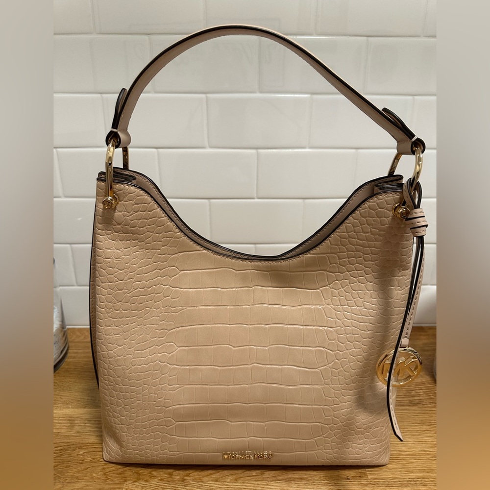 Michael Kors Beige Crocodile-Embossed Shoulder Bag